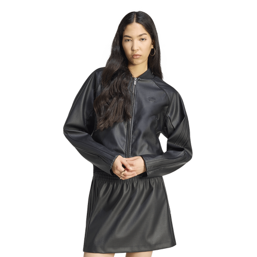 WOMENS - adidas Superstar Track Top Pleather - Black/Maroon