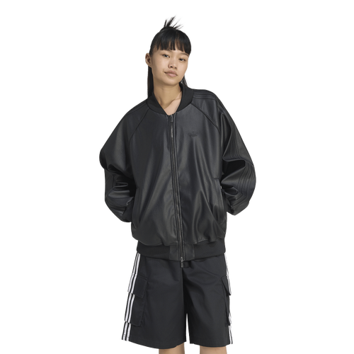  - adidas Originals Pleather SST Oversized Track Top - Black/Maroon