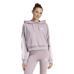 Women's - adidas Essentials 3-Stripes French Terry Qtr Zip Hoodie - Preloved Fig/White