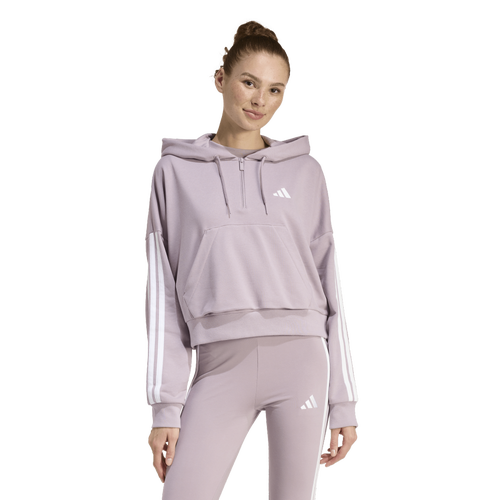  - adidas Essentials 3-Stripes French Terry Qtr Zip Hoodie - Preloved Fig/White