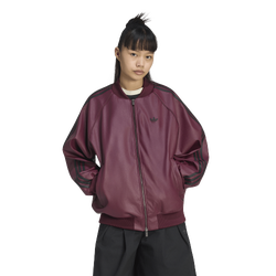 Women's - adidas Originals Pleather SST Oversized Track Top - Maroon/Black/Dark Football Gold