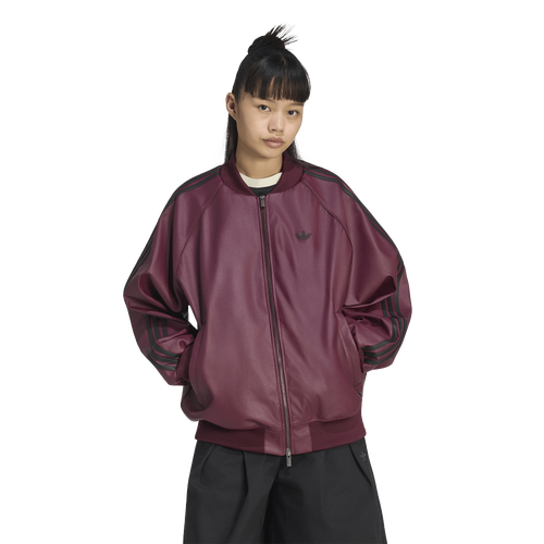 adidas Originals Pleather SST Oversized Track Top - Adidas Maroon/Black Dark Football Gold