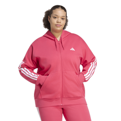 Women's - adidas Essentials 3-Stripe FZ Fleece Hoodie (Plus Size) - Power Pink