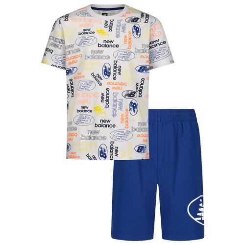

Boys Preschool New Balance New Balance Printed T-Shirt & Shorts Set - Boys' Preschool White/Blue Size 7