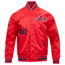 Men's - Pro Standard Atlanta Braves Old English Rib Satin Jacket - Red/Midnight Navy/Red