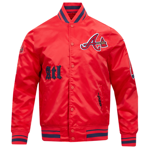 Pro Standard Mens Atlanta Braves Atlanta Braves Old English Rib Satin Jacket In Red/midnight Navy/red
