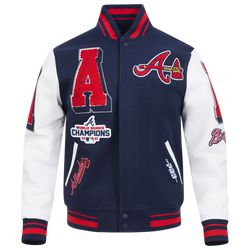 Men's - Pro Standard Atlanta Braves Mash Up Rib Wool Varsity Jacket - Midnight Navy/Red/Midnight Navy