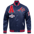 Pro Standard Atlanta Braves Mash Up Rib Satin Jacket - Pro Standard Midnight Navy/Red