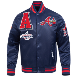 Men's - Pro Standard Atlanta Braves Mash Up Rib Satin Jacket - Midnight Navy/Red/Midnight Navy