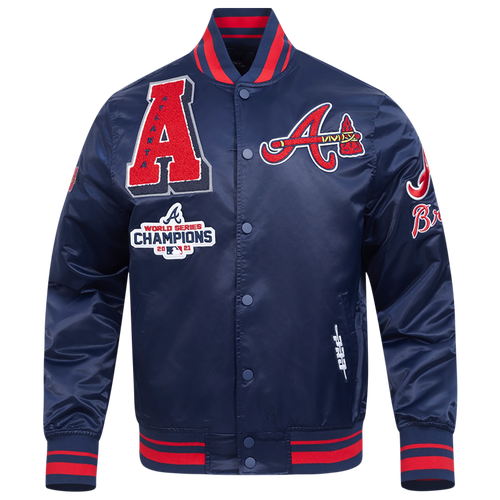  - Pro Standard Atlanta Braves Mash Up Rib Satin Jacket - Midnight Navy/Red