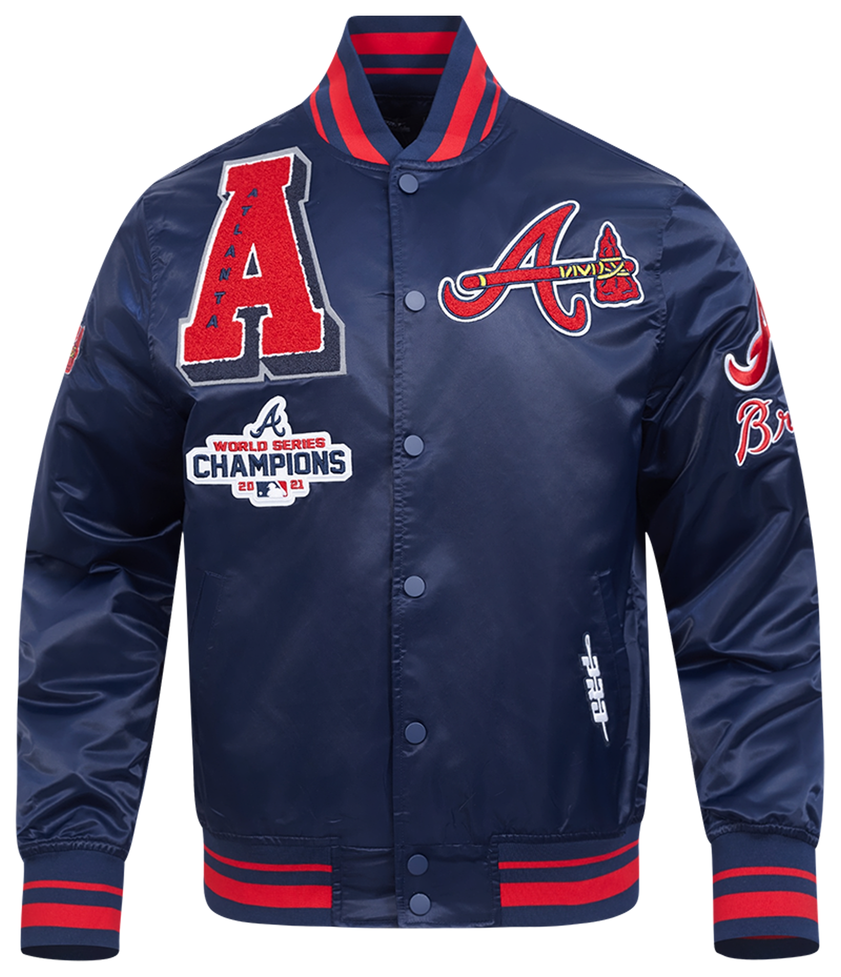 Pro Standard Atlanta Braves Mash Up Rib Satin Jacket - Men's
