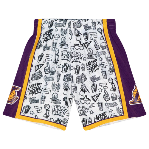 

Mitchell & Ness Mens Los Angeles Lakers Mitchell & Ness Lakers Swingman Doodle Shorts - Mens White/Black Size S