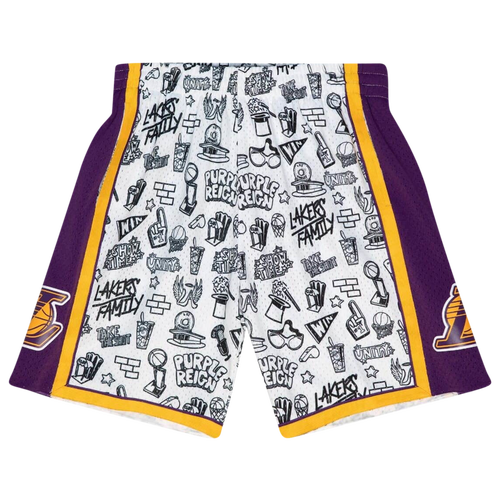 

Mitchell & Ness Mens Los Angeles Lakers Mitchell & Ness Lakers Swingman Doodle Shorts - Mens Black/White Size M