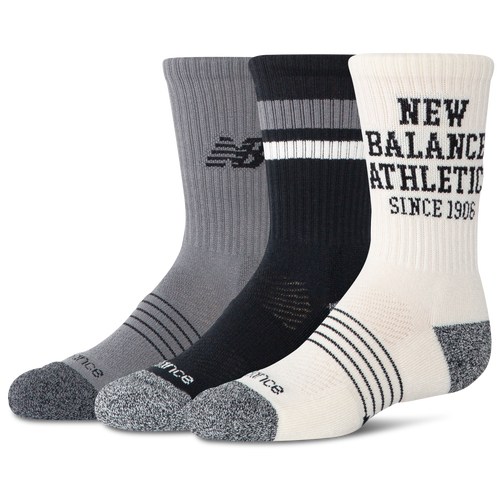 BOYS - New Balance 3 Pack Lifestyle Varsity Crew Socks - Sea Salt/Castle Rock Black
