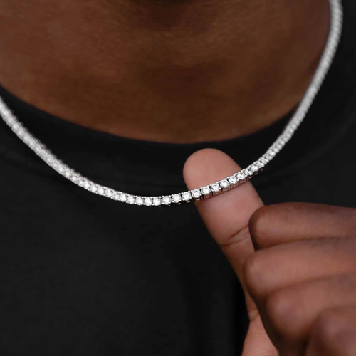 GLD Mens 3MM Diamond Tennis Necklace 22 - White Gold One Size