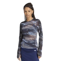 Women's - adidas Originals All Over Print Graphic Mesh LS Shirt - Olive Strata/Aurora Coffee/Crystal Sky