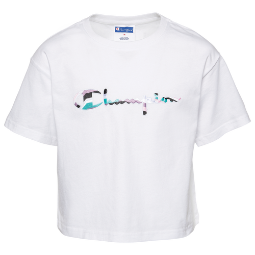 

Champion Girls Champion Swirl Logo T-Shirt - Girls' Grade School White/Multi Size M