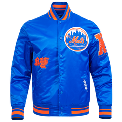 Men's - Pro Standard New York Mets Old English Rib Satin Jacket - Orange/Royal/Royal