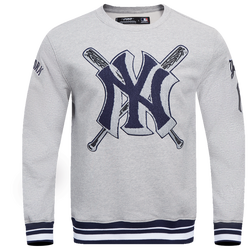 Men's - Pro Standard New York Yankees Mash Up Rib Fleece Crewneck - Heather Grey/Midnight Navy