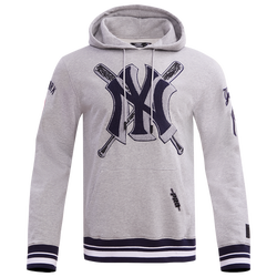 Men's - Pro Standard New York Yankees Mash Up Rib Fleece PO Hoodie - Heather Grey/Midnight Navy