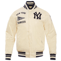 Pro Standard New York Yankees Retro Classic Rib Satin Jacket - Pro Standard Eggshell/Midnight Navy