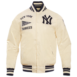 Men's - Pro Standard New York Yankees Retro Classic Rib Satin Jacket - Eggshell/Midnight Navy