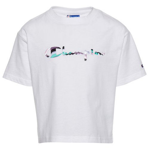 Champion Kids' Girls  Swirl Logo T-shirt In White/multi