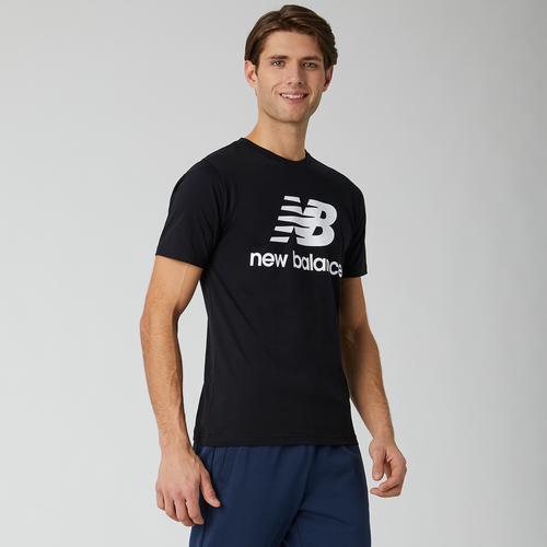 

New Balance Mens New Balance Essentials Stacked Logo Tee - Mens Black Size L