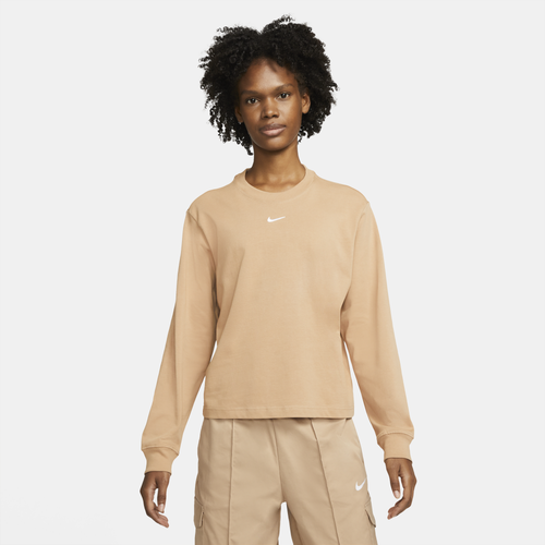 

Nike Womens Nike NSW Essential Boxy Long Sleeve T-Shirt - Womens Tan/White Size XL