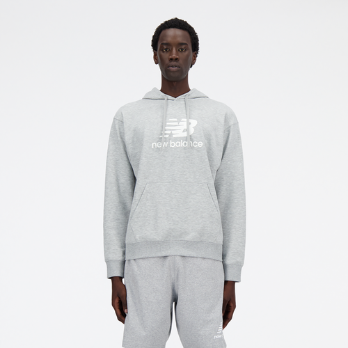 MENS - New Balance French Terry Stacked Logo Pullover Hoodie - Grey/White