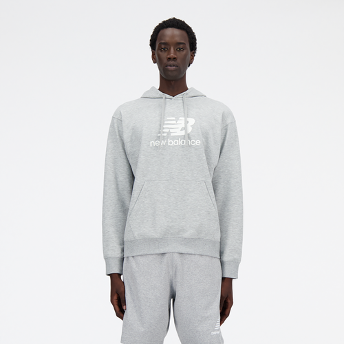 Shop New Balance Mens  French Terry Stacked Logo Pullover Hoodie In Grey/white
