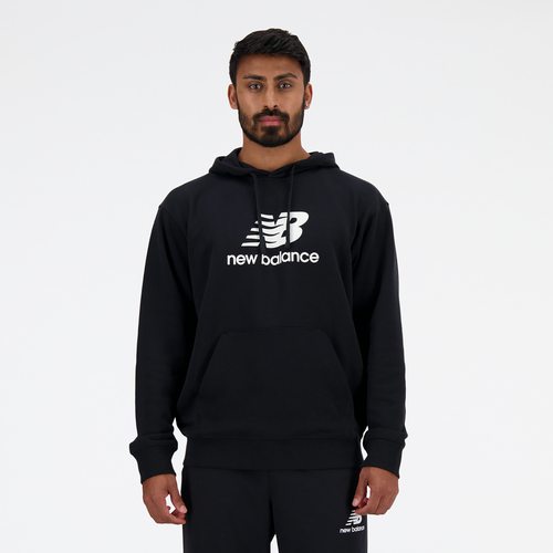 Shop New Balance Mens  French Terry Stacked Logo Pullover Hoodie In White/black