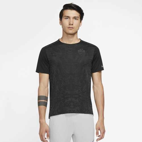 

Nike Mens Nike Dri-Fit Run Rise 365 Short Sleeve - Mens Black/Silver Size XL