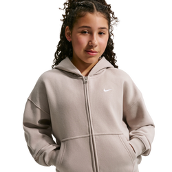Girls' Grade School - Nike Studio Fleece Oversized Full-Zip Hoodie - White/Beige