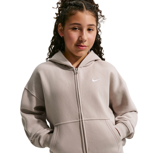 GIRLS - Nike Studio Fleece Oversized Full-Zip Hoodie - White/Beige