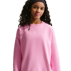 Girls' Grade School - Nike NSW Studio Fleece OS Crew LBR - White/Pink Rise