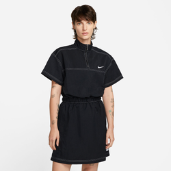 Women's - Nike Swoosh Woven Short Sleeve Dress - Black/White