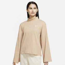 Women's - Nike NSW Jersey Rib Long Sleeve Top - Beige/White