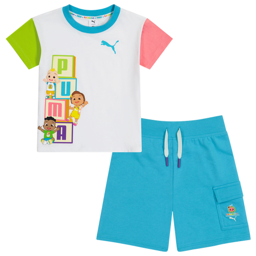 

Boys Infant PUMA PUMA Cocomelon T-Shirt and Shorts Set - Boys' Infant White/Blue/Green Size 12MO