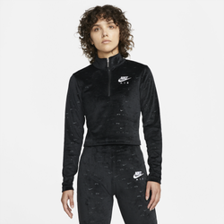 Women's - Nike Sportswear Plus Air Velour Quarter-Zip Long Sleeve Top - Black