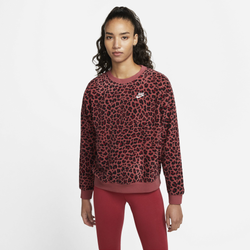 Women's - Nike Plus Leopard Graphic Fleece Crew - Red/Red