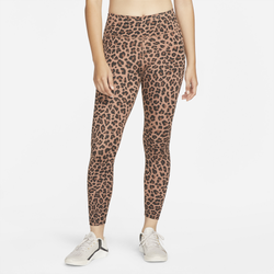 Women's - Nike Plus Size One Glitter Leopard Mid Rise Tights - Archaeo Brown/White