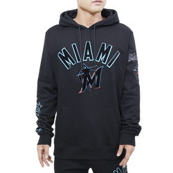 Men's - Pro Standard Marlins Stacked Logo Hoodie - Black/Black