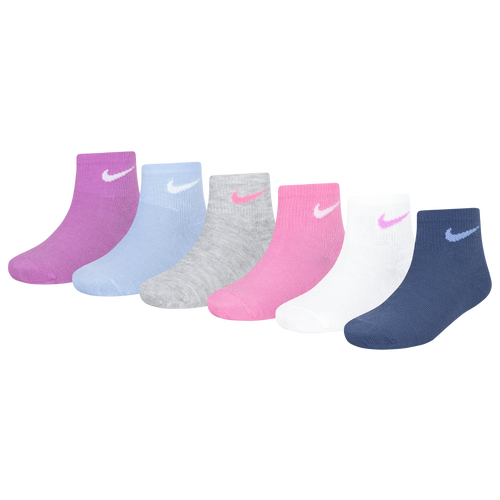 Nike Kids' Girls  Metallic Swoosh Quarter Socks 6 Pack In Rush Fuchsia/multi