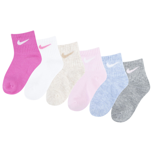  - Nike Swoosh 6 Pack Ankle Socks - White/Pink