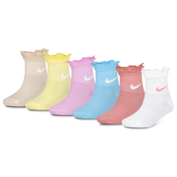 Girls' Preschool - Nike Ruffle Ankle Socks 6 Pack - Pink/Sand Drift