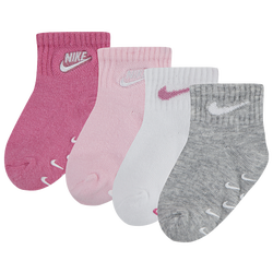 Girls' Infant - Nike 4 Pack Logo Gripper Socks - White/Magic Flamingo