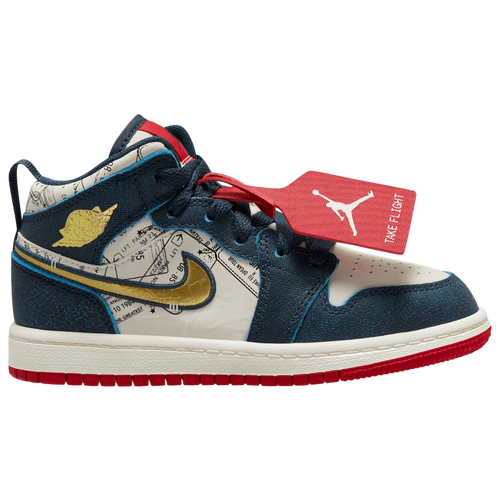 

Boys Preschool Jordan Jordan AJ 1 Mid SE Travel - Boys' Preschool Shoe Metallic Gold/Armory Navy/Pale Ivory Size 11.0