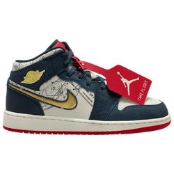 Boys' Grade School - Jordan Air Jordan 1 Mid SE Travel - Armory Navy/Metallic Gold/Pale Ivory