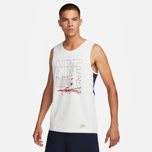 Shop Nike Mens  Dri-fit Primary Hoops Tank In Summit White/red/blue